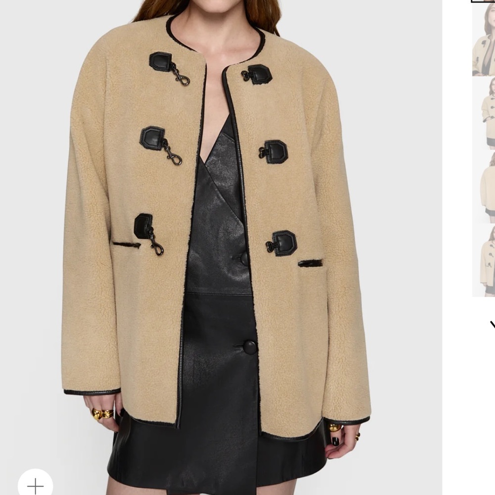 Rebecca Minkoff Tan Faux Shearling Toggle Jacket Oversized Chic Sophisticated XL - Picture 3 of 17